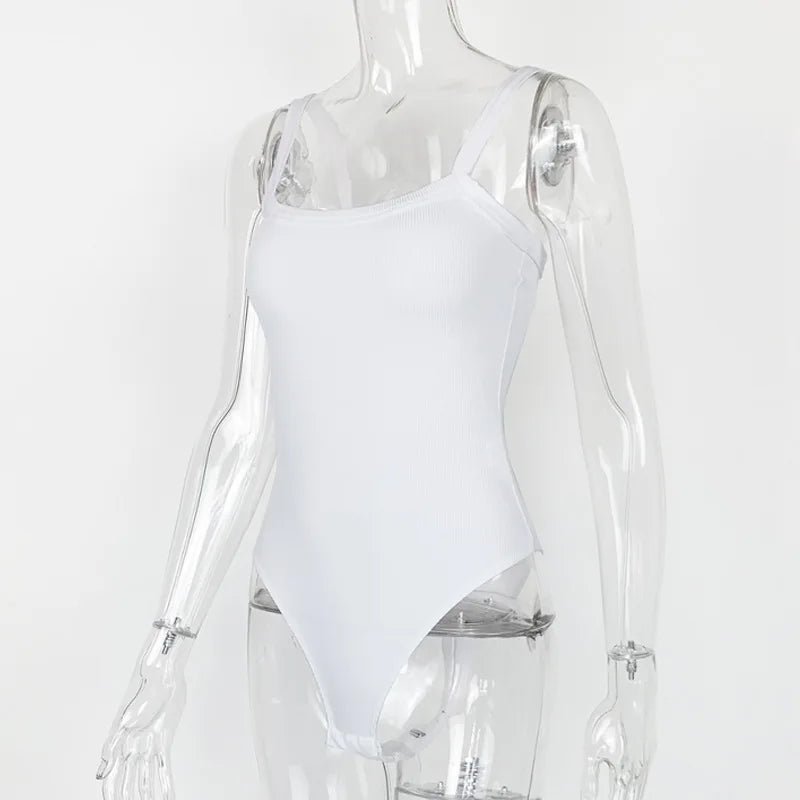 Strap Solid Bodycon Sexy Body Casual Basic White Summer Bodysuit Women Tops Sleeveless Sheer Bodysuits Jumpsuit Slim