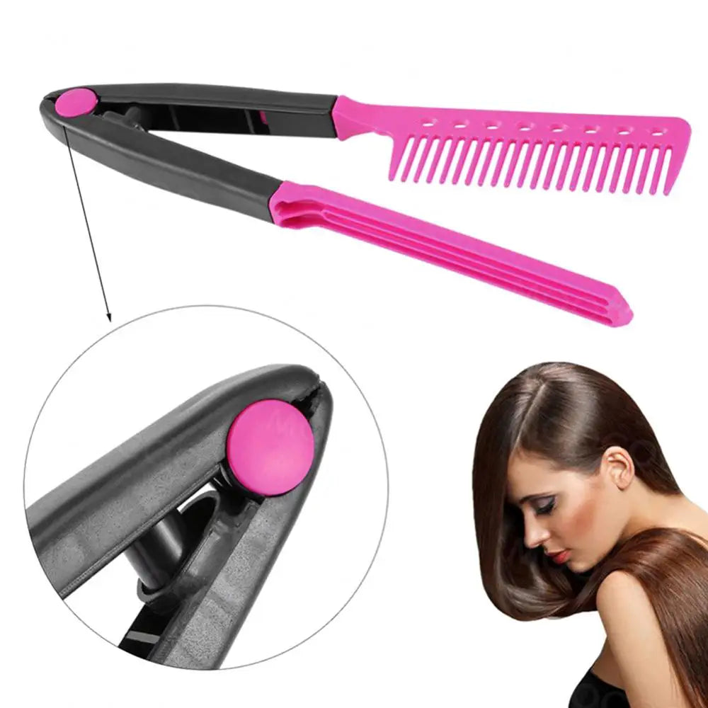 1pcs Folding V Type Hair Straightener Brush DIY Hairdress Tool Hairdressing Combs Natural Hair Styling Curling Comb Hair