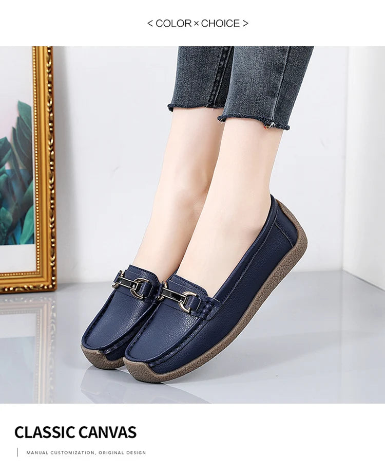 New Summer Sandals For Women100% Genuine Leather Single Shoes, Large-Sized Fashionable Casual Women'S Shoes, Loafers Flat Shoes