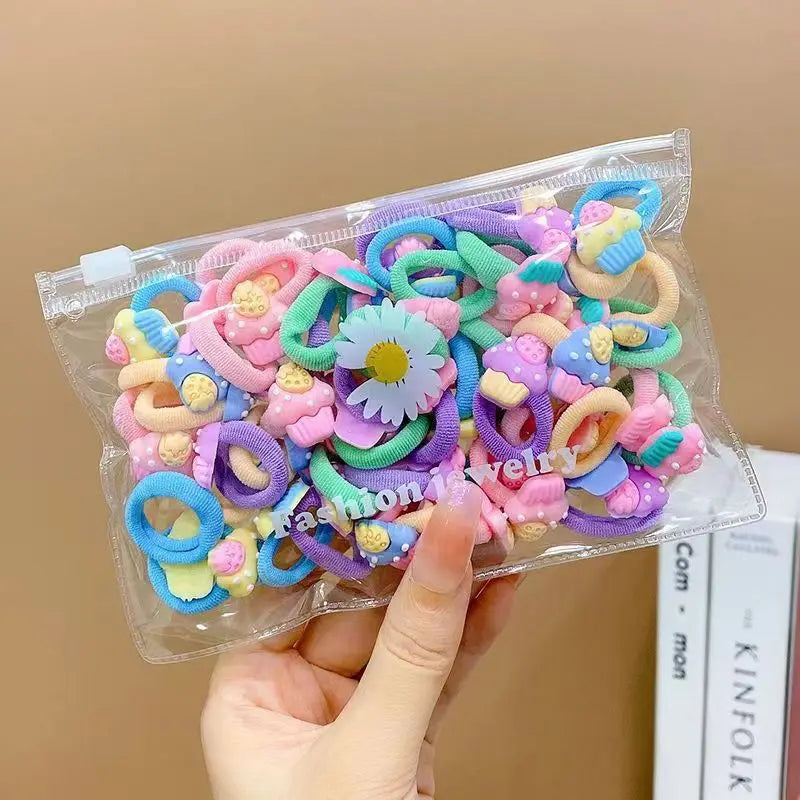 10/20Pcs Cute Cartoon Elastic Hair Bands for Girls – Soft, No-Damage Mini Scrunchies, Kids Hair Ties Accessories