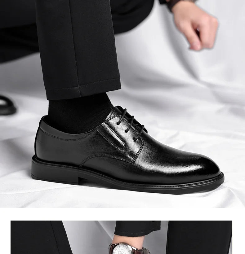 3 6 8cm Heel Men's Dress Shoes New Designer Cow Leather Increase Casual Spring Autumn Black Platform Wedding Shoes Male