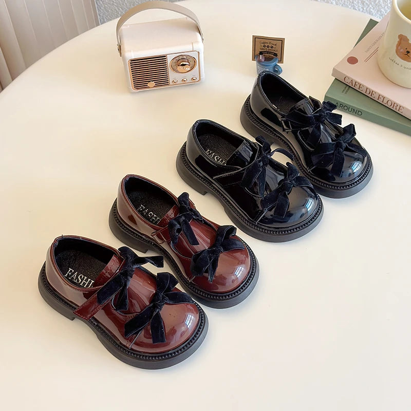 Children Leather Shoes Spring New Princess Shoes for Girls Wine Red Versatile Kids Fashion Wedding Party Mary Jane Shoes Glossy