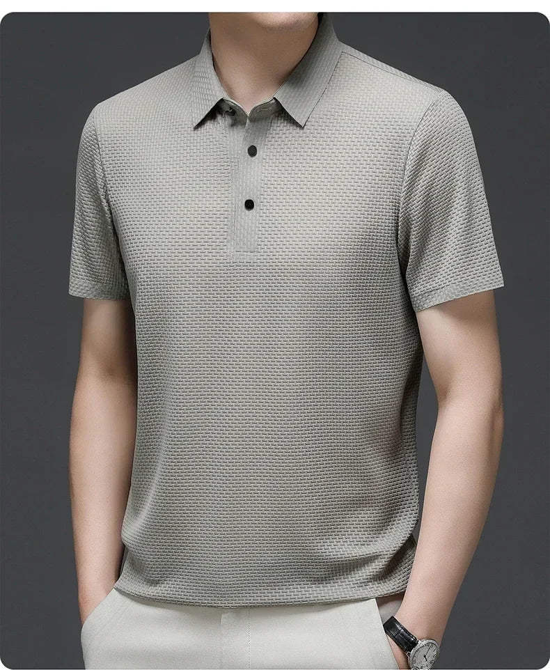 Business Casual Sweat-absorbing Top Brand Clothes Summer New Men's Short Sleeve T-shirt Ice Silk Cool and Breathable POLO Shirt