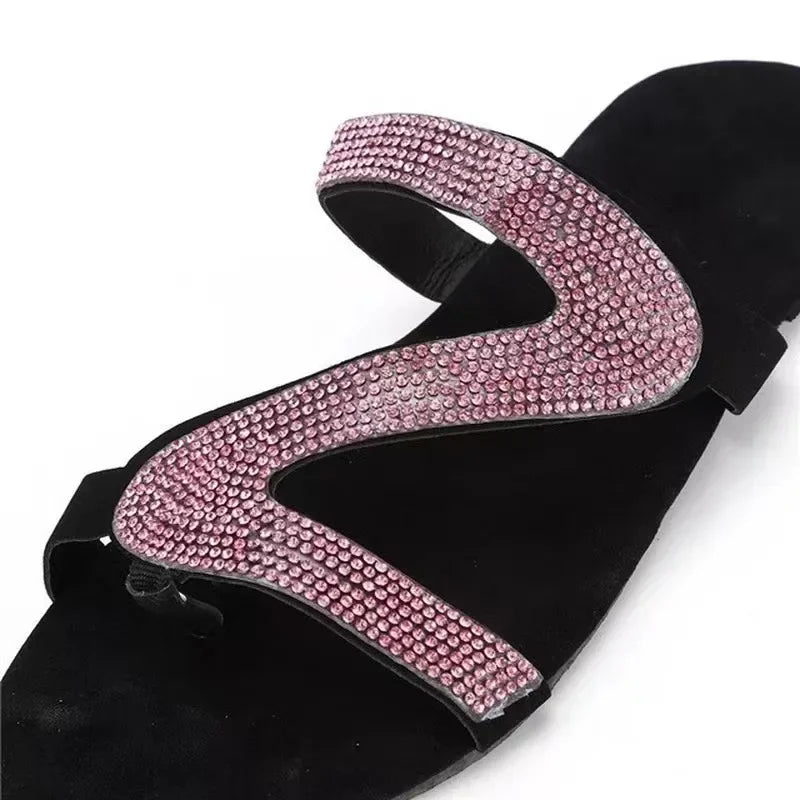 Sexy Women Sandals Summer Beach Shallow Mouth Rhinestones Ladies Fashion Show Comfortable Light Shoes Sandalias Femininas