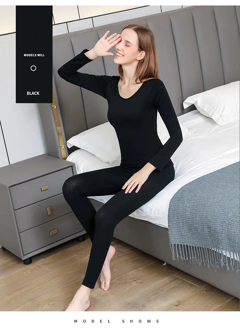 1 Set Warm Thermal Underwear Sexy Ladies Intimates Long Johns Women Shaped Sets Female Middle Collar Thermal Shaping Clothes