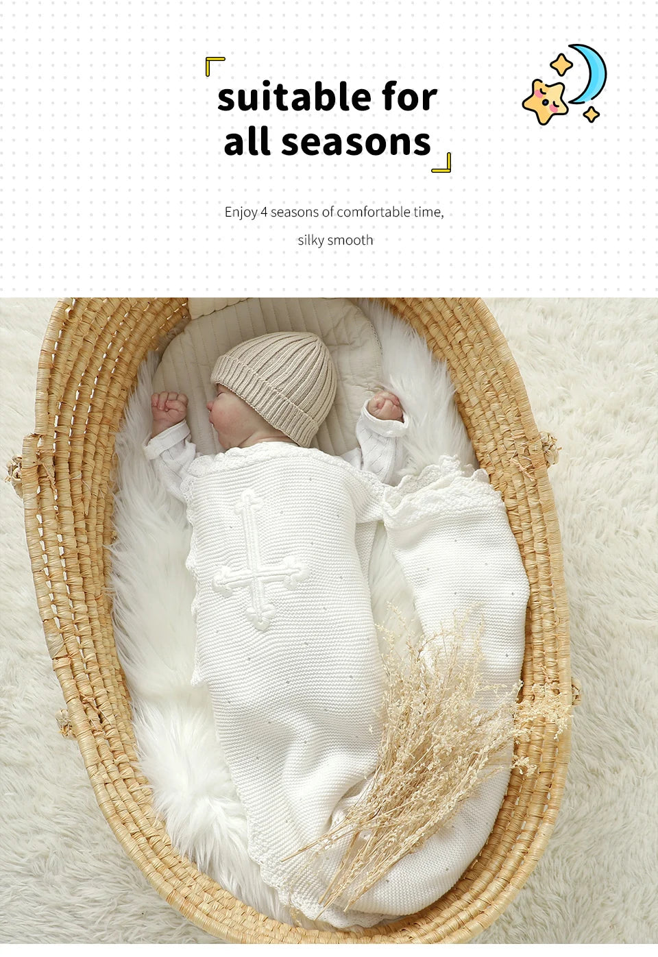 Baby Christening Blankets 100*80cm Cotton Soft Knit with Stitching Cross Newborn Boys Girls Swaddle Nursery Blanket Baptism Gift