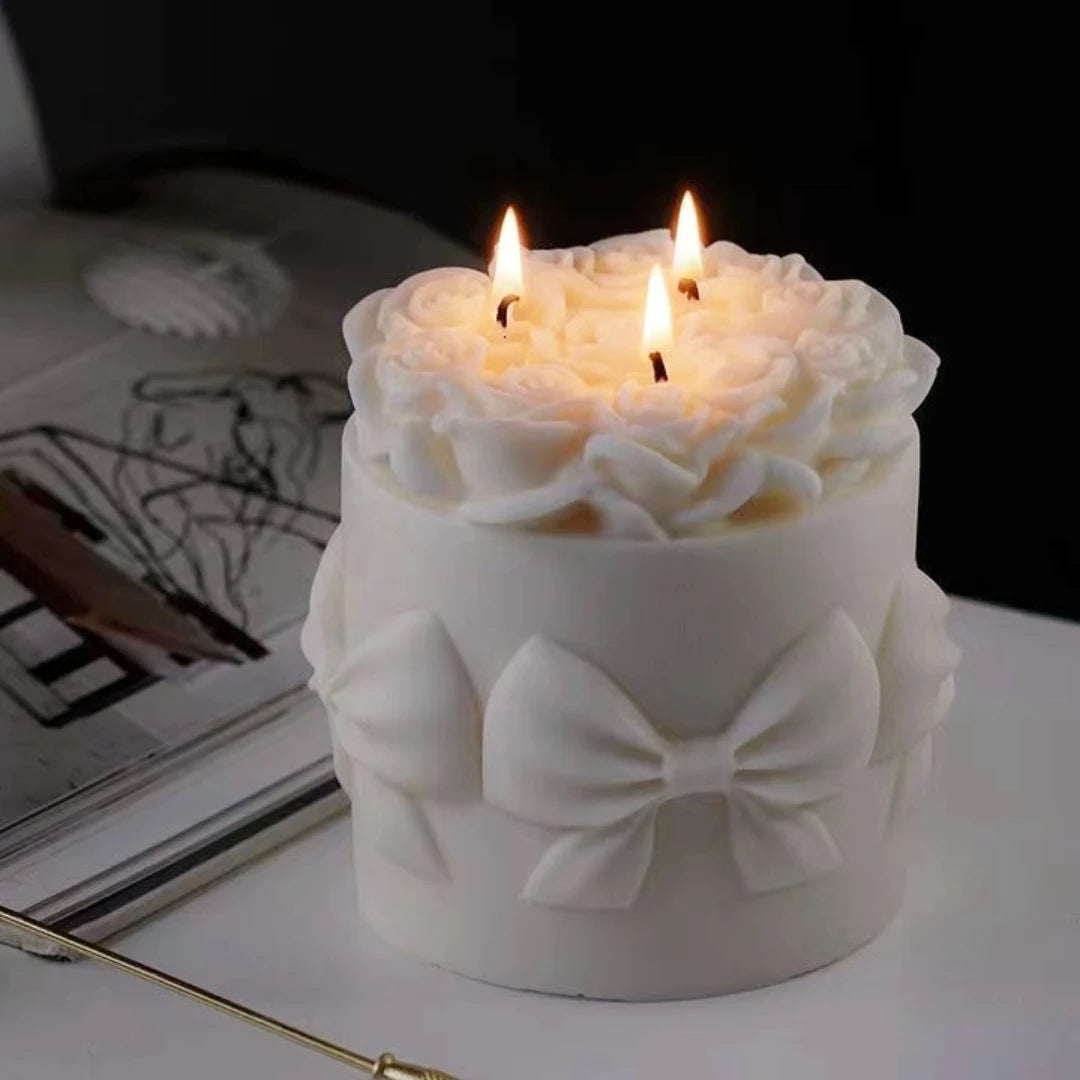 DIY Bowknot Rose Flower Candle Mold Cylinder Rose Floral Pillar Silicone Mold Wedding Decor Valentine's Day Gift Christmas decor