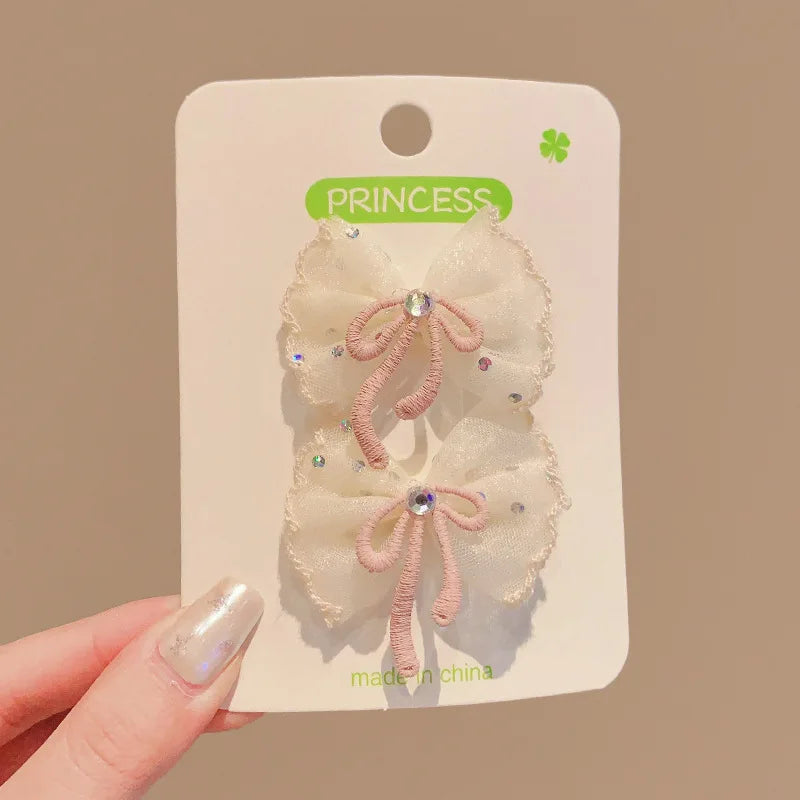 2PCS/Set Kids Headdress Sided Clips Lace Embroidery Flower Bow Hair Clips for Baby Girl Sweet Bowknot Princess Barrettes Hairpin