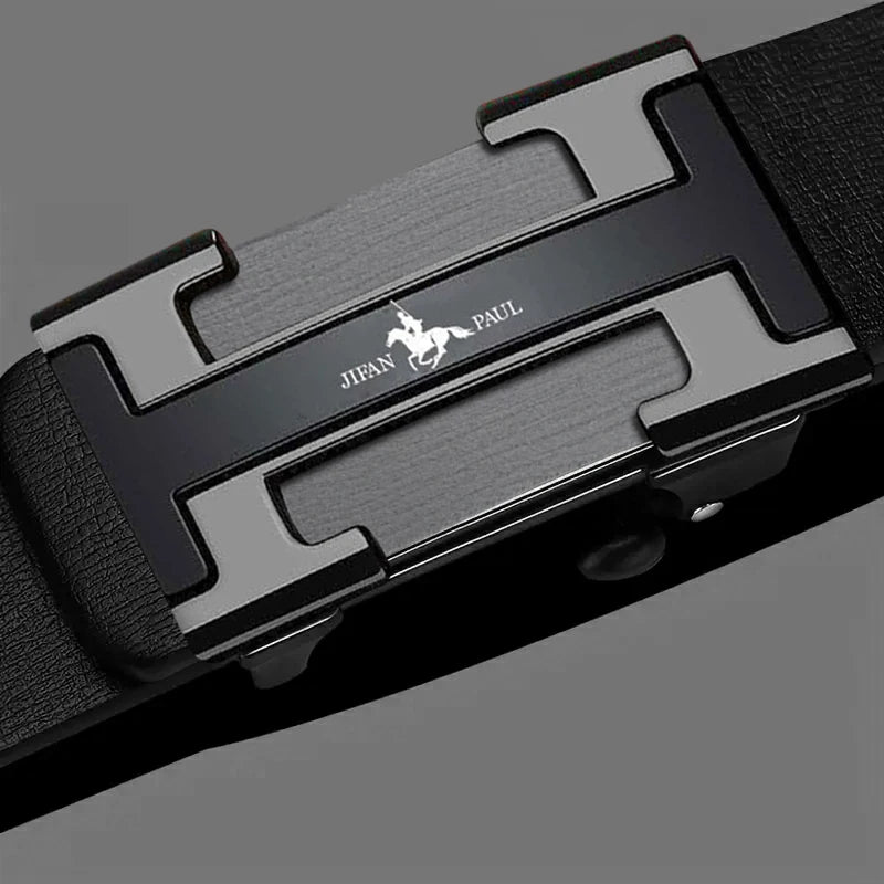 Men's waist belt with H-buckle, genuine leather belt, metal alloy automatic buckle brand, luxurious design, men's waist belt, me