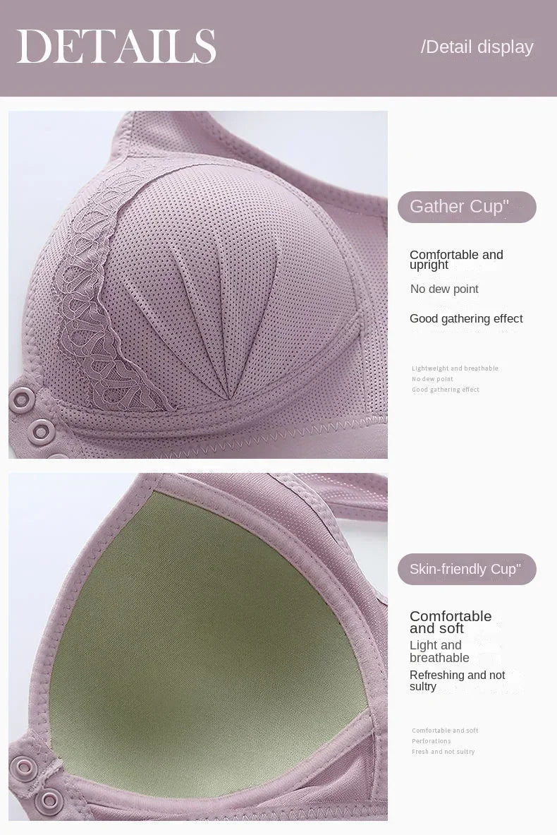 Sexy lace bra lactation lingerie huddle breathable comfortable vice breast no steel ring bra for middle-aged mothe