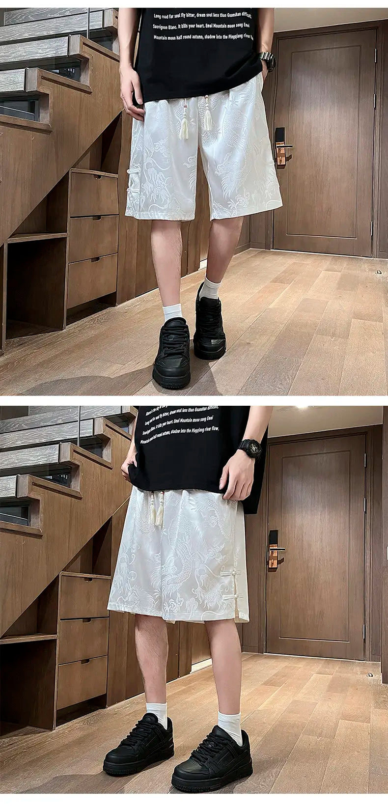 plus Size Men's Dragon Pattern Twill Shorts M-XXXXXL Straight Leg Summer Outdoor Work Pants Chinese Type Clothing