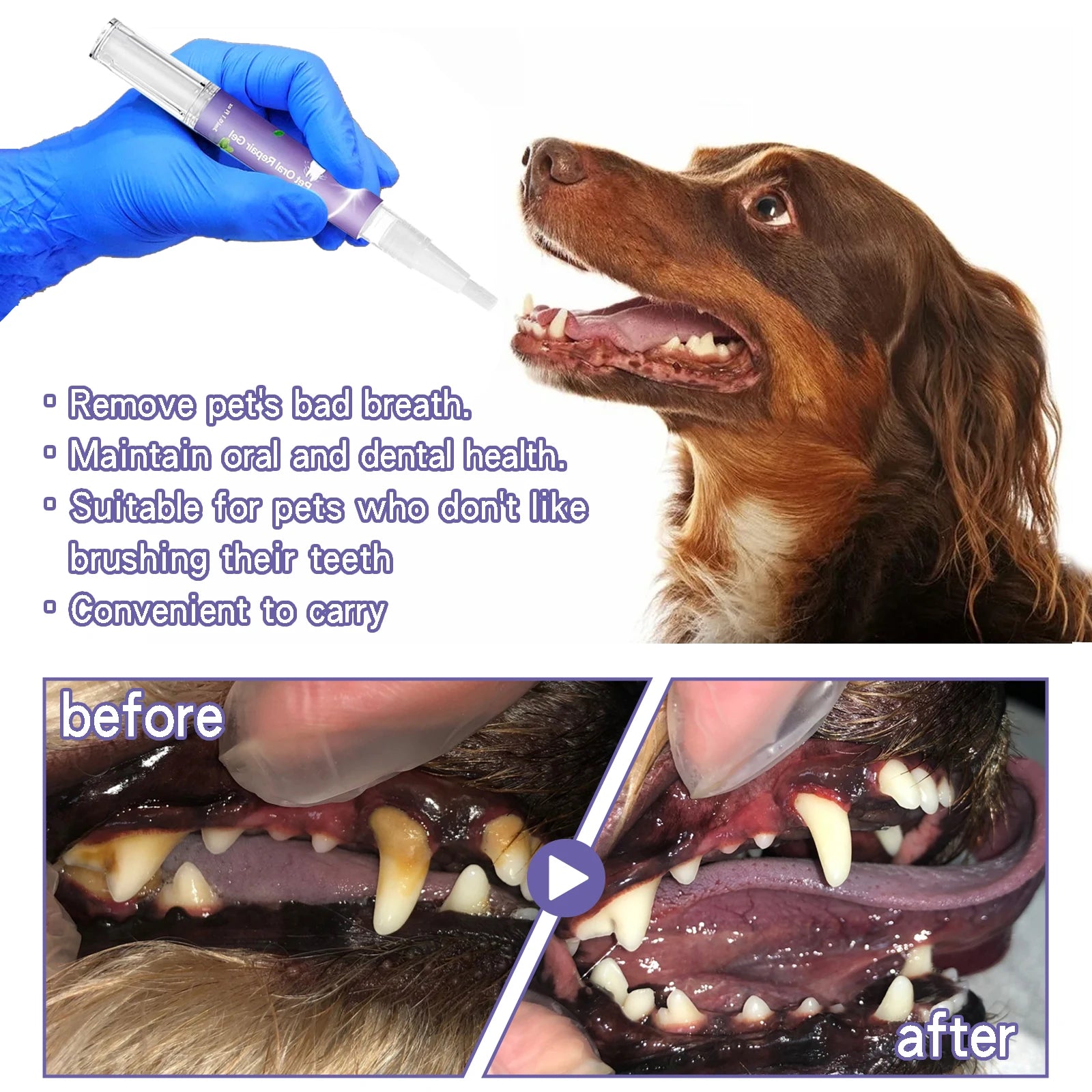 Pet Dental Care Gel 3ml Teeth Cleaning Pen for Dogs and Cats Fresh Breath Tartar Control Soothes Gums Easy Baking Soda Formula