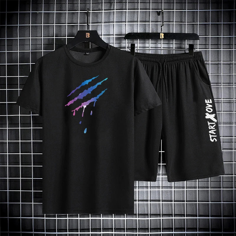 Trendy Suits for men  Men's Summer Shorts Set Gym Outfit Student Short Sleeve Tee 2 Piece Set Tracksuits Men Casual Men Clothing