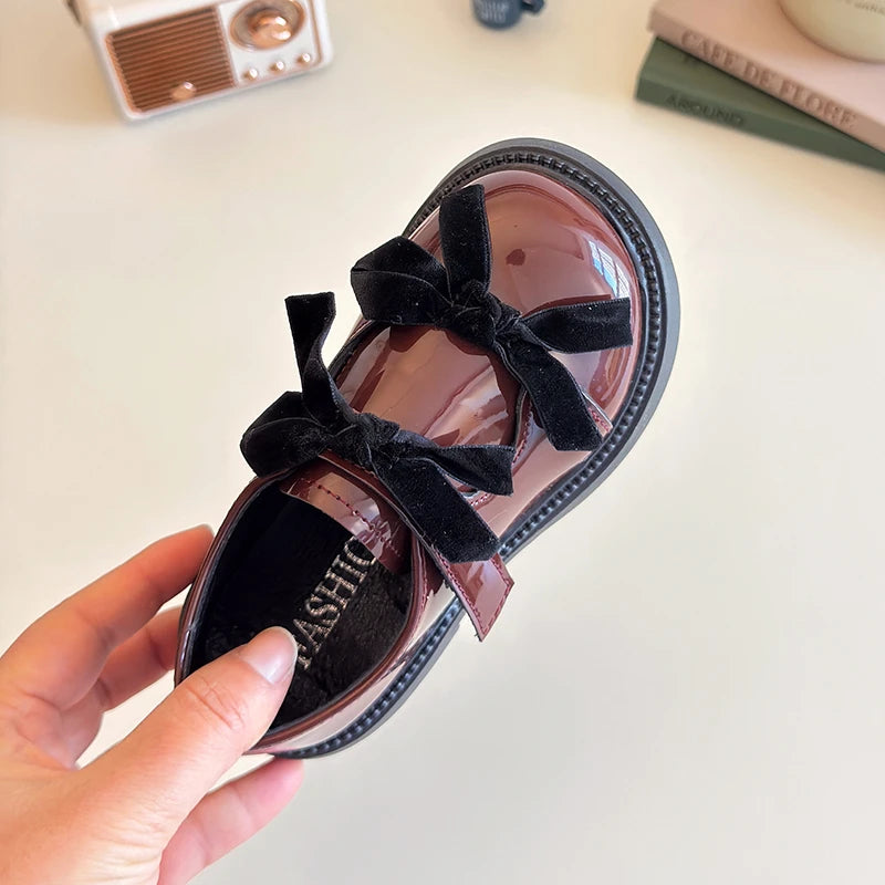 Children Leather Shoes Spring New Princess Shoes for Girls Wine Red Versatile Kids Fashion Wedding Party Mary Jane Shoes Glossy