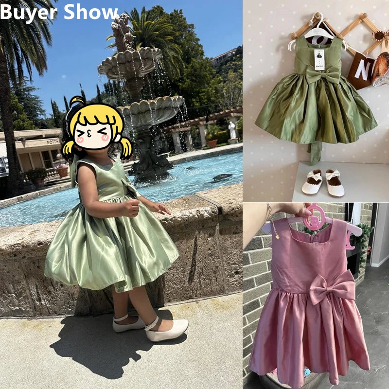 Flower Girl Dresses for Wedding Kids Backless Tulle Tutu  Princess Prom Party Clothes Baby 1st Birthday Baptism White Dress