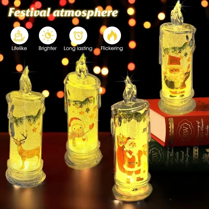 1-5PCS Flameless LED Christmas Electronic Candle Realistic Dripping Tears Santa Claus Snowman Ornaments Holiday Decorative