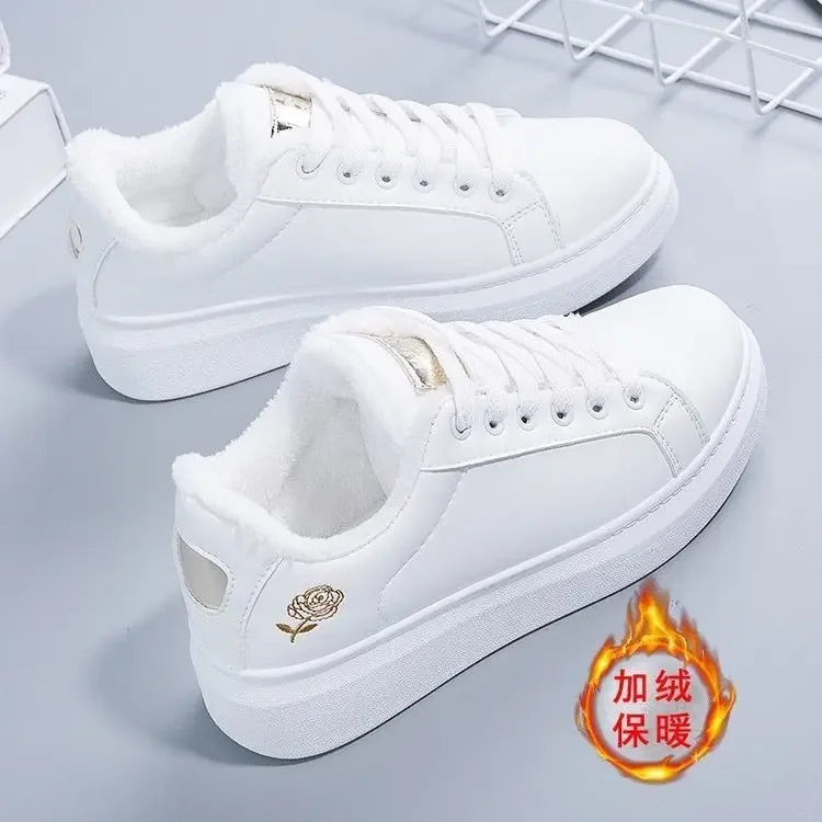 Fashion White Breathable Women Running Shoes 2023 Spring Autumn Embroidered Flower Lace-Up Casual Sneakers Zapatos De Mujer