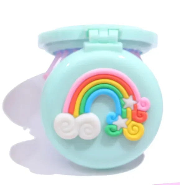 Cute Rainbow Cartoon Air Bag Comb Women Mini Portable Folding Hair Brush with Mirror Head Massager Cushion Pocket Styling Tools