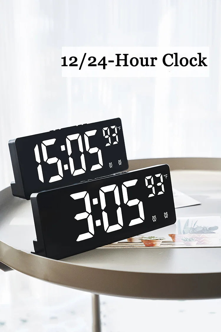 Electronic Clock Voice Control Digital Alarm Clock Temperature Desktop Table Clock Night Mode 12/24H LED Clock Watch Desk