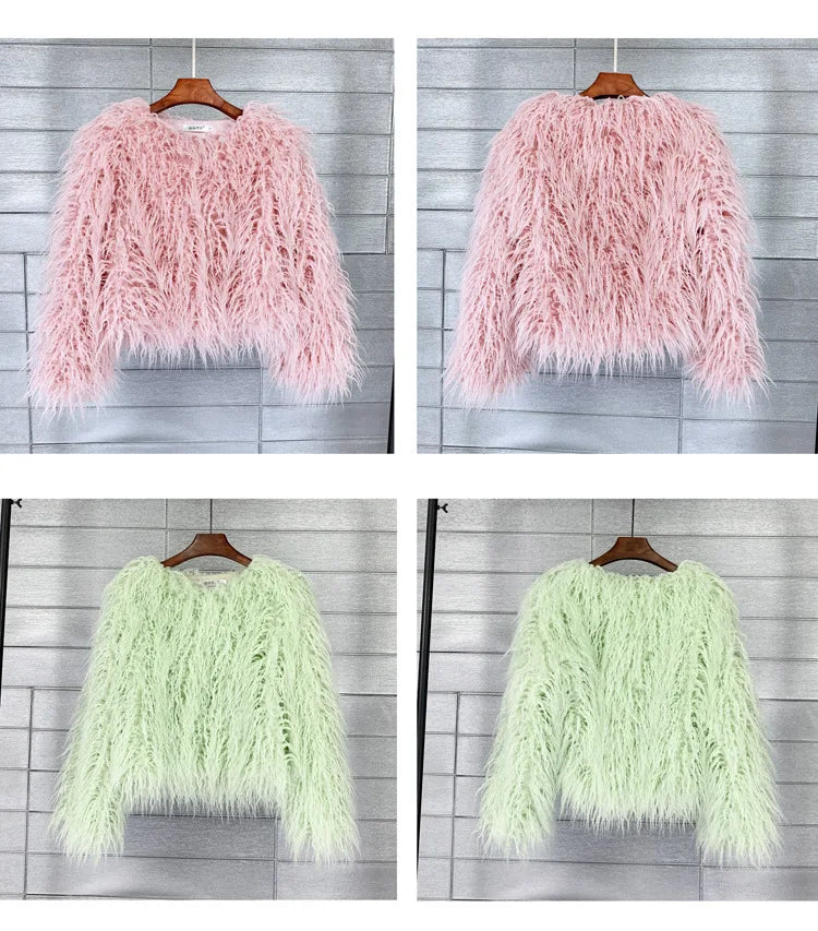 Faux Fur Plush Coat – Soft Shaggy Statement Jacket