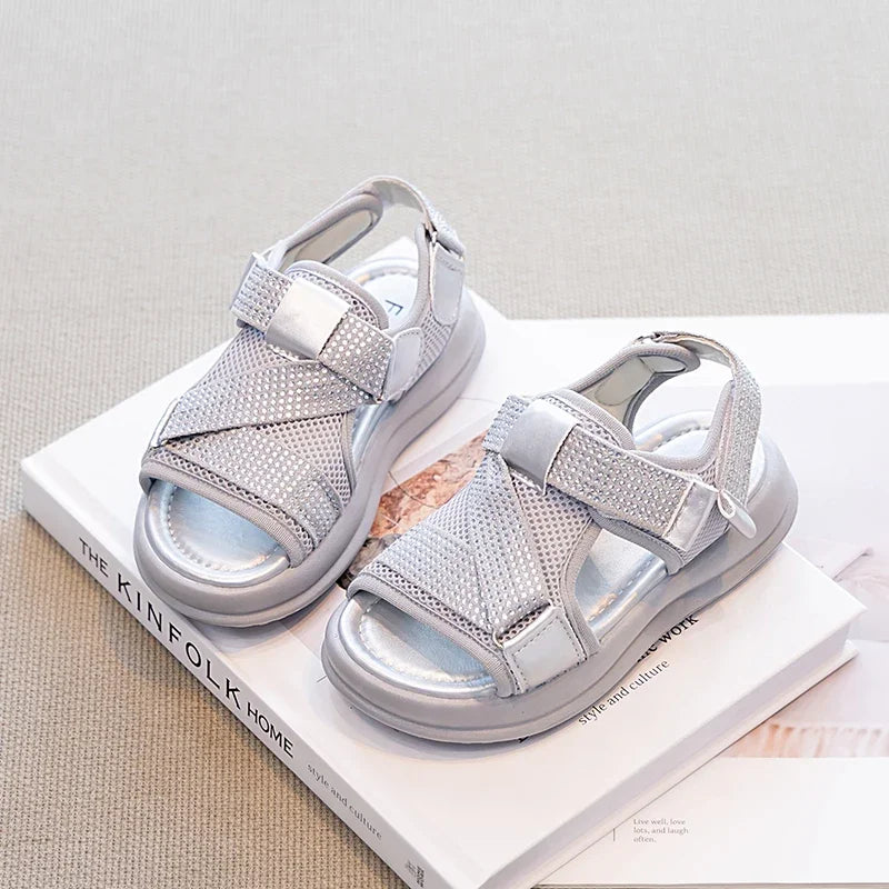 Summer Girls New Sandals Breathable Mesh Children's Causal School Sandals Simple Fashion Kids Beach Platform Sandals Open-toe
