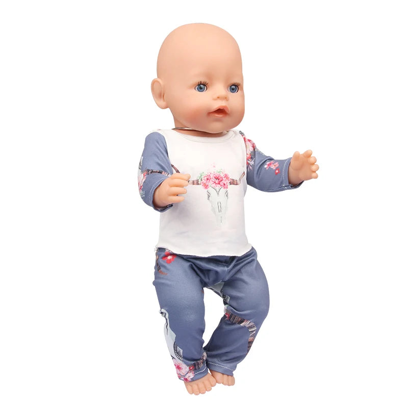 Doll Clothes Pajamas  For 43cm Baby New Born&American 18 Inch Girl Doll Unicorn Shark Cartoon Clothes Suit For Generation Doll