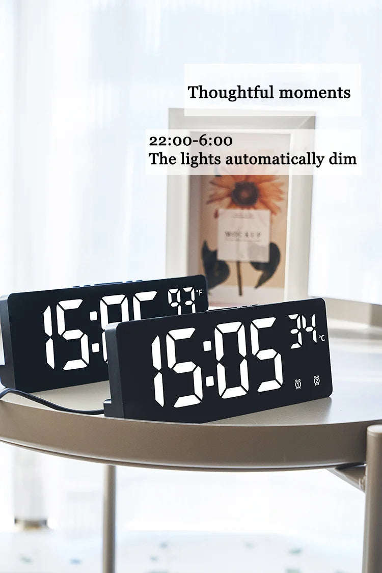 Electronic Clock Voice Control Digital Alarm Clock Temperature Desktop Table Clock Night Mode 12/24H LED Clock Watch Desk