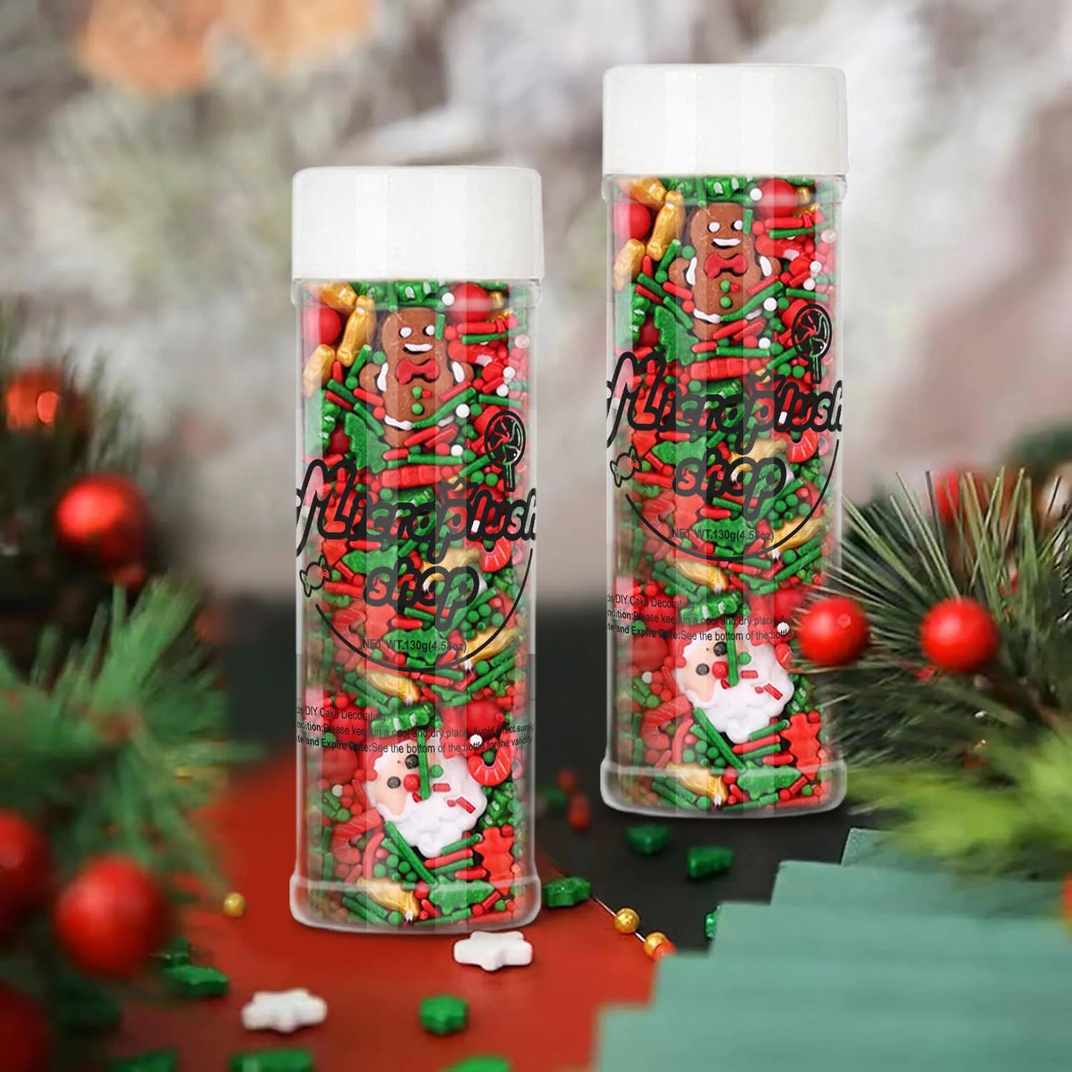 Christmas Sprinkles Mix Christmas Tree Santa Claus Sprinkles Christmas Jimmies Red and Green Sprinkle for  Cookie Baking Decor