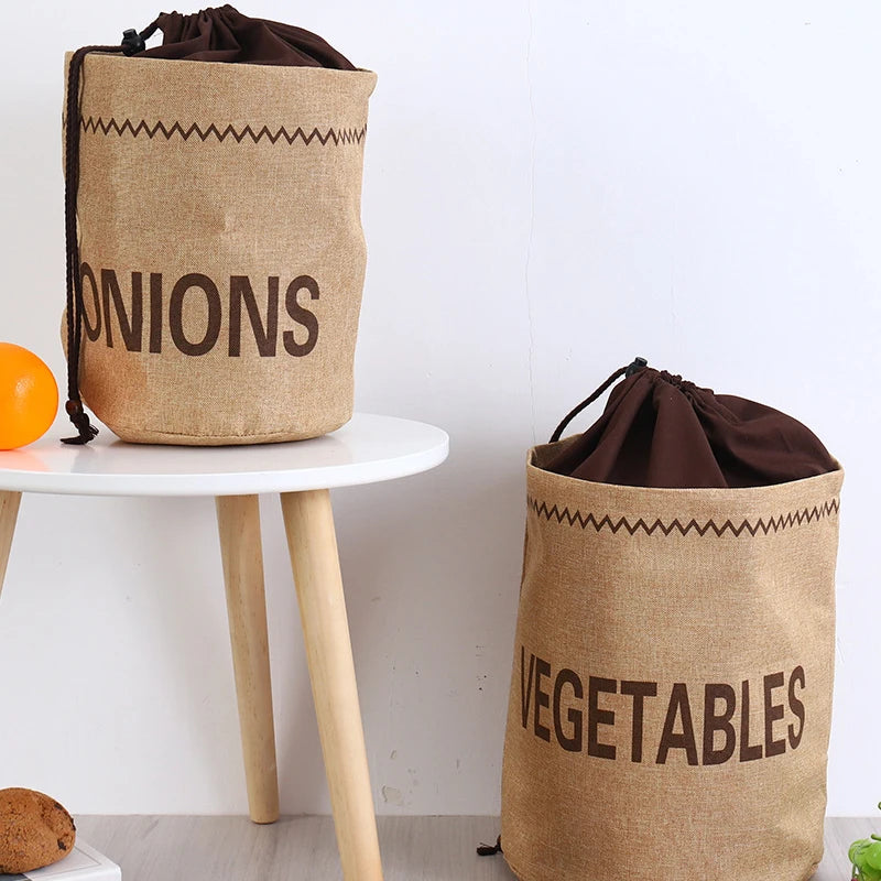 Kitchen Hessian Storage Bag for Garlic,Onions,Potato,Vegetable,Bread,Drawstring Sack,Fabric Burlap Bags Jute Potatoes Organizer