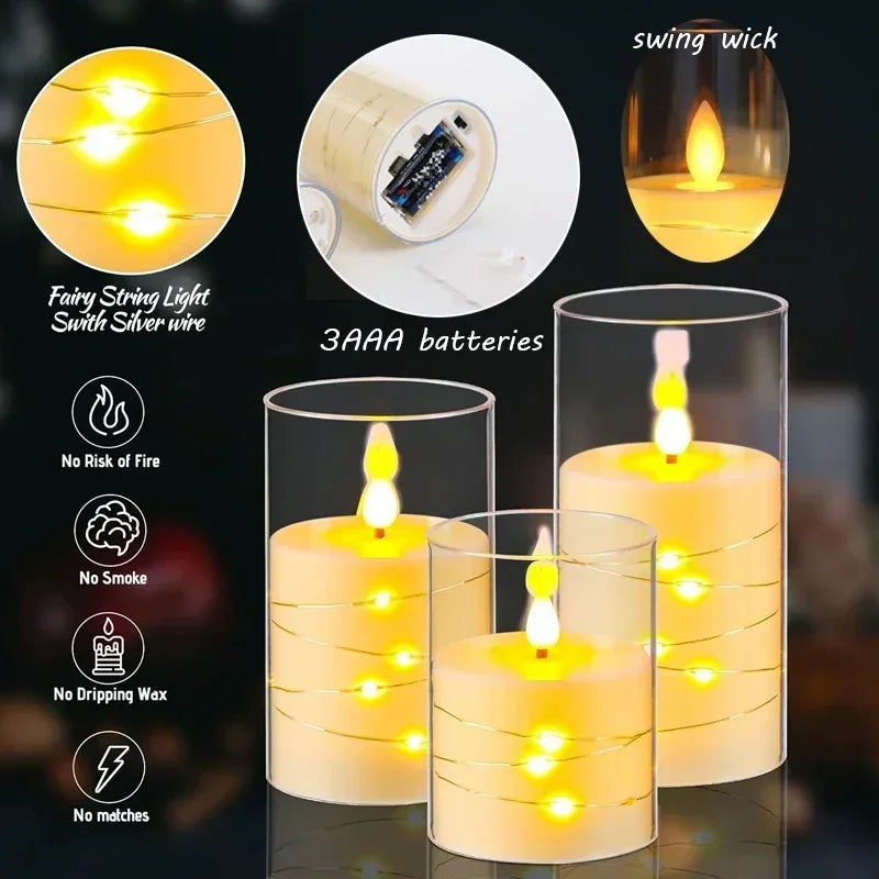 Flickering Flameless Candles for Romantic Ambiance and Home Decoration with Embedded Star String Battery Operated Candles