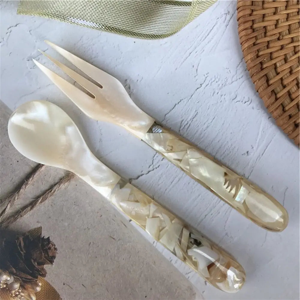 Natural Shell Resin Spoon Fork Ice Cream Dessert Spoon Caviar Spoon Seashells Stirring Spoons Teaspoon Kitchen Tool