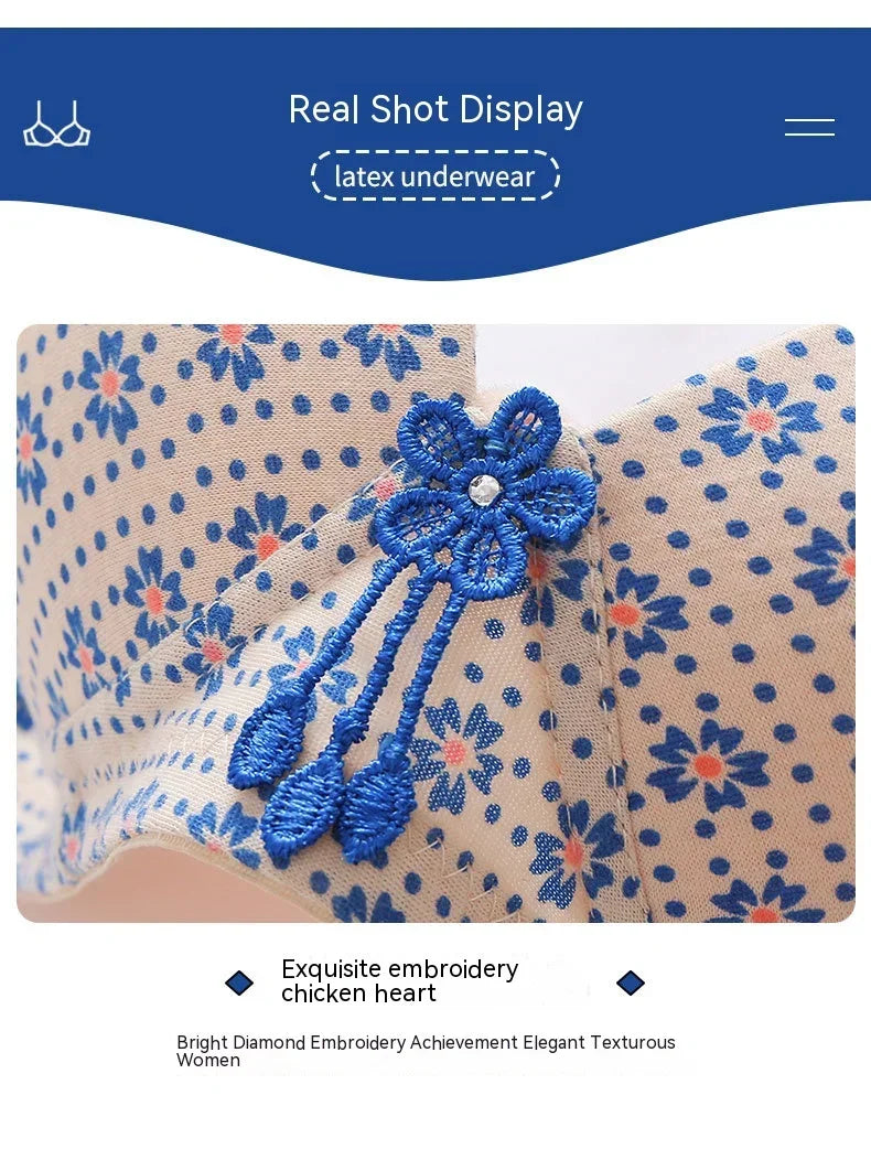 Ladies Mum Printed Bra Thin Section Mom Underwear Women Comfortable Bras Without Steel Ring Back Three Rows Of Buckle Brassiere