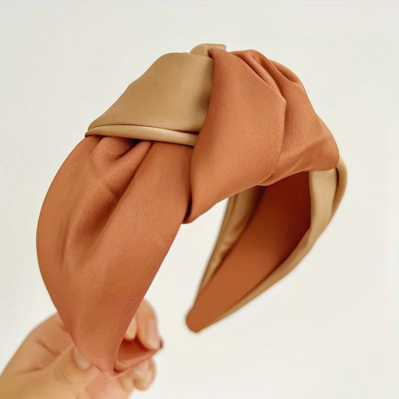 New Women Headband Wide Side Center Knotted Hair Accessories Temperament Satin Patchwork Color Hairband Girls Turban Headbands