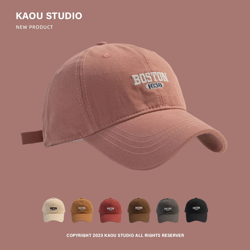 Hat Female Pink Ins Embroidered Peaked Cap Korean Style Versatile Curved Brim Trendy Men's Baseball Cap Spring and Autumn