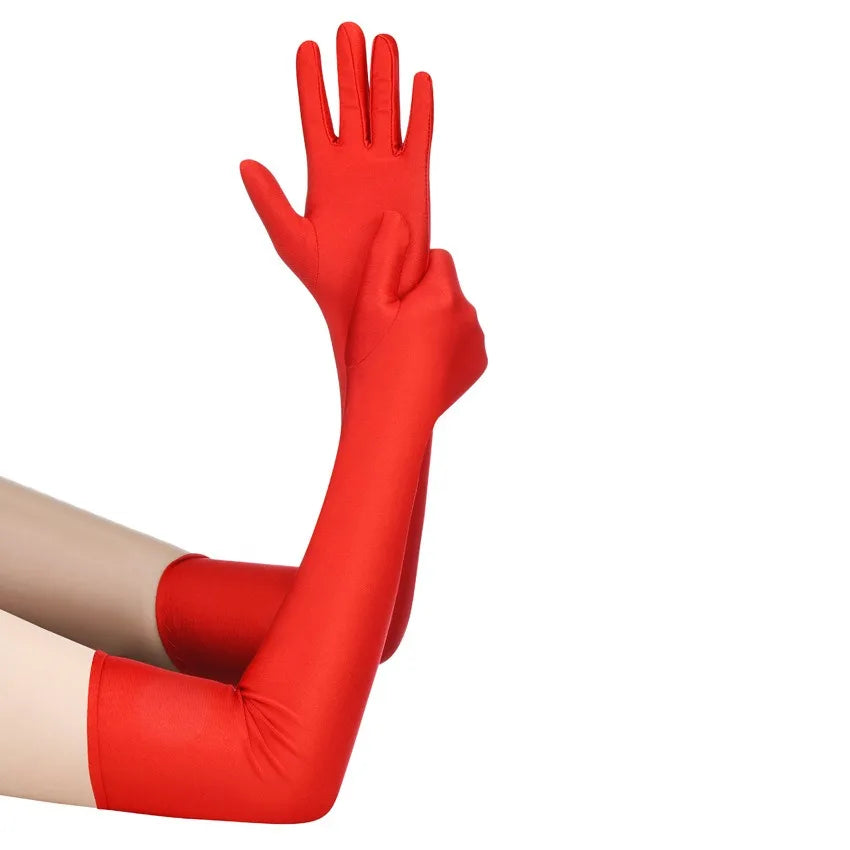 Women's High Elastic Spandex Elbow Finger Gloves Long Accessories for Party Nightclub Wedding Performance in Black White Red