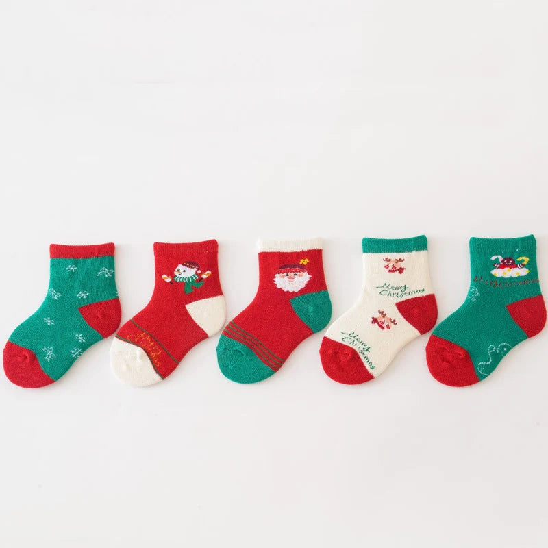 5Pairs Children Christmas Socks Thicken Cotton Newborn Warm Sock Autumn Winter Baby Mid Tube Sock 0-3year Boys Girls Footwear
