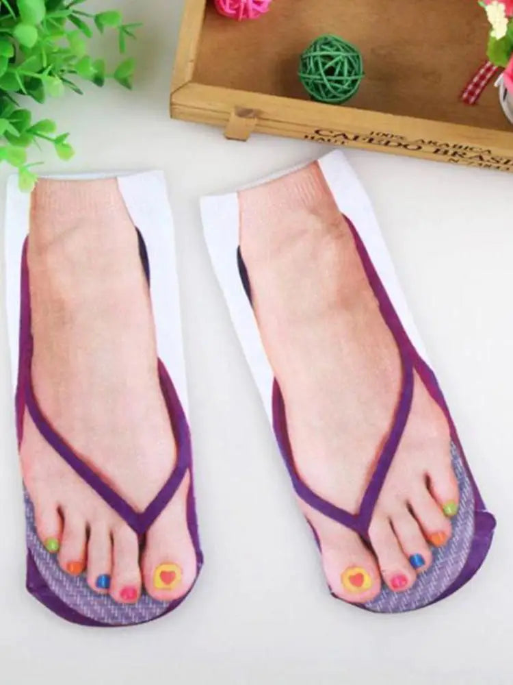 1 Pair 3D Printing Pattern Flip Flop Socks Funny Socks for Women Flip-flop Ankle Socks Low Cut Floor Socks Hosiery Novelty Gifts