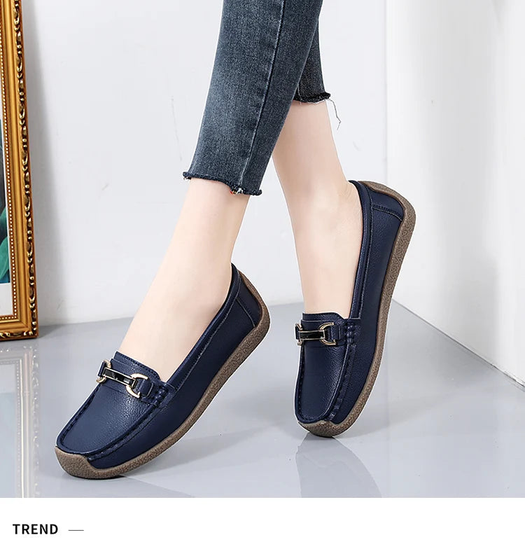 New Summer Sandals For Women100% Genuine Leather Single Shoes, Large-Sized Fashionable Casual Women'S Shoes, Loafers Flat Shoes