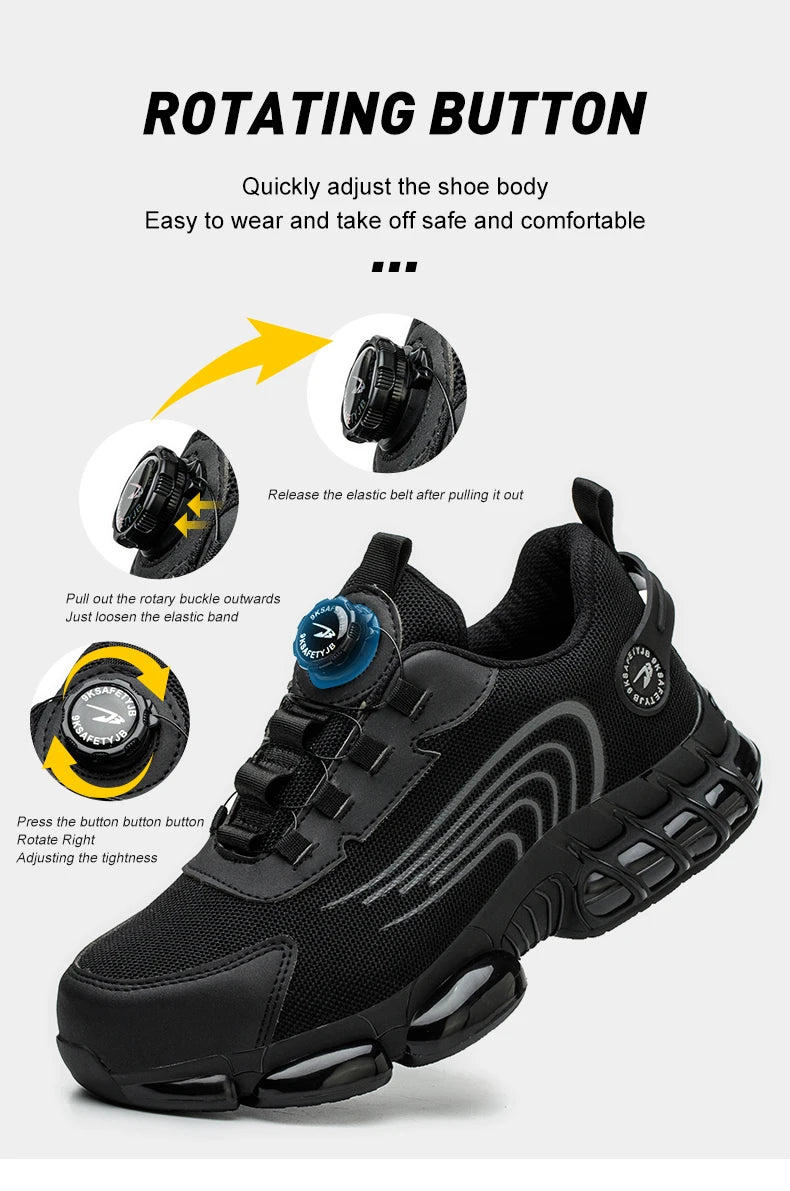 Unisex Rotating Button Safety Shoes Men For Work Sneakers Shoes Puncture-Proof Protective Women Shoes Steel Toe Work Boots