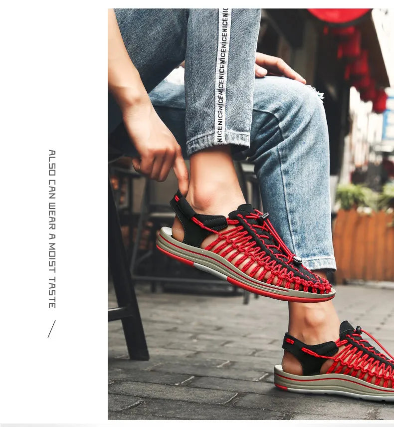 Summer Trend  Men Sandals Handmade Weaving Design Outdoor Beach Slippers Casual Flat Soft Bottom Couple Sandals Sandalias Hombre