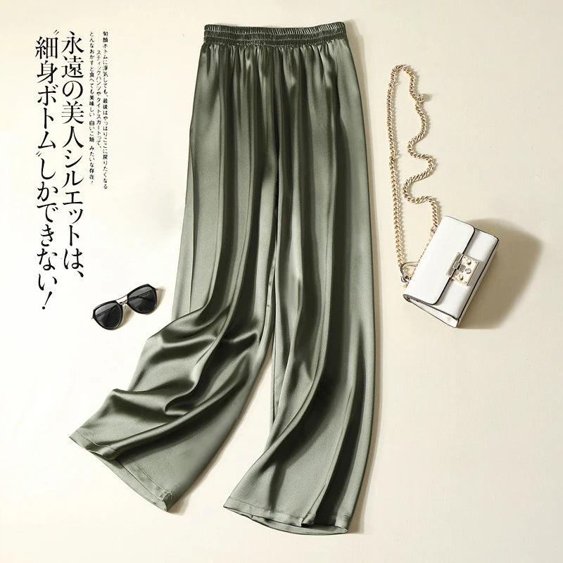 Fashion casual pantalones aesthetic plus size Women Trousers Spring Satin Imitation Silk Soft long Pants  pants y2k