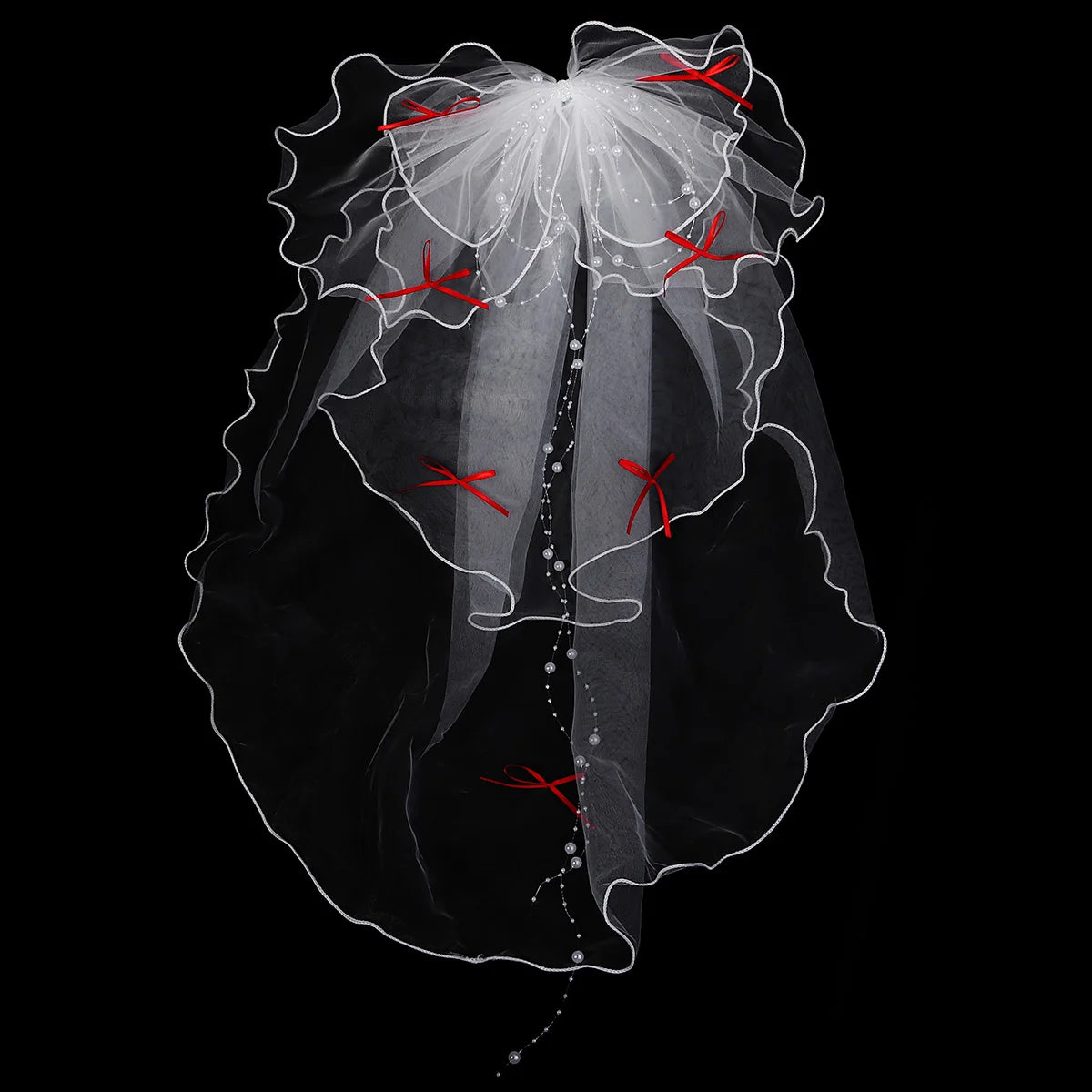 Double Layer Mesh Tulle Solid Color Women Short Wedding Veil with Clip Ribbon Edge Center Cascade Bride Headpiece Party
