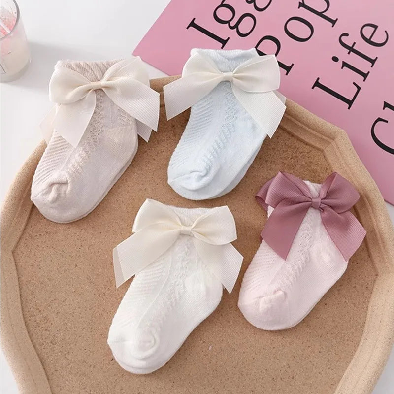 3Pairs/Lot Summer Baby Mesh Socks Bowknot Soft Cotton Newborn Sock Princess Infant Toddler Girls Cute Breathable Socks