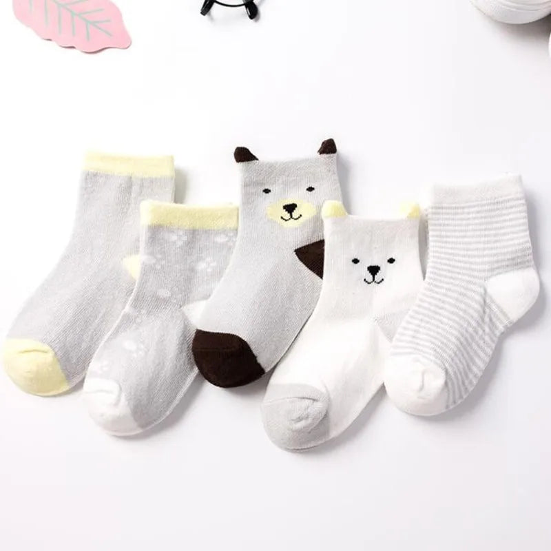 5 Pairs Cartoon Baby Socks Cute Cat Animal Soft Cotton Knit Baby Girl Kids Boy Newborn Boys Children's Socks for 0-6 Years