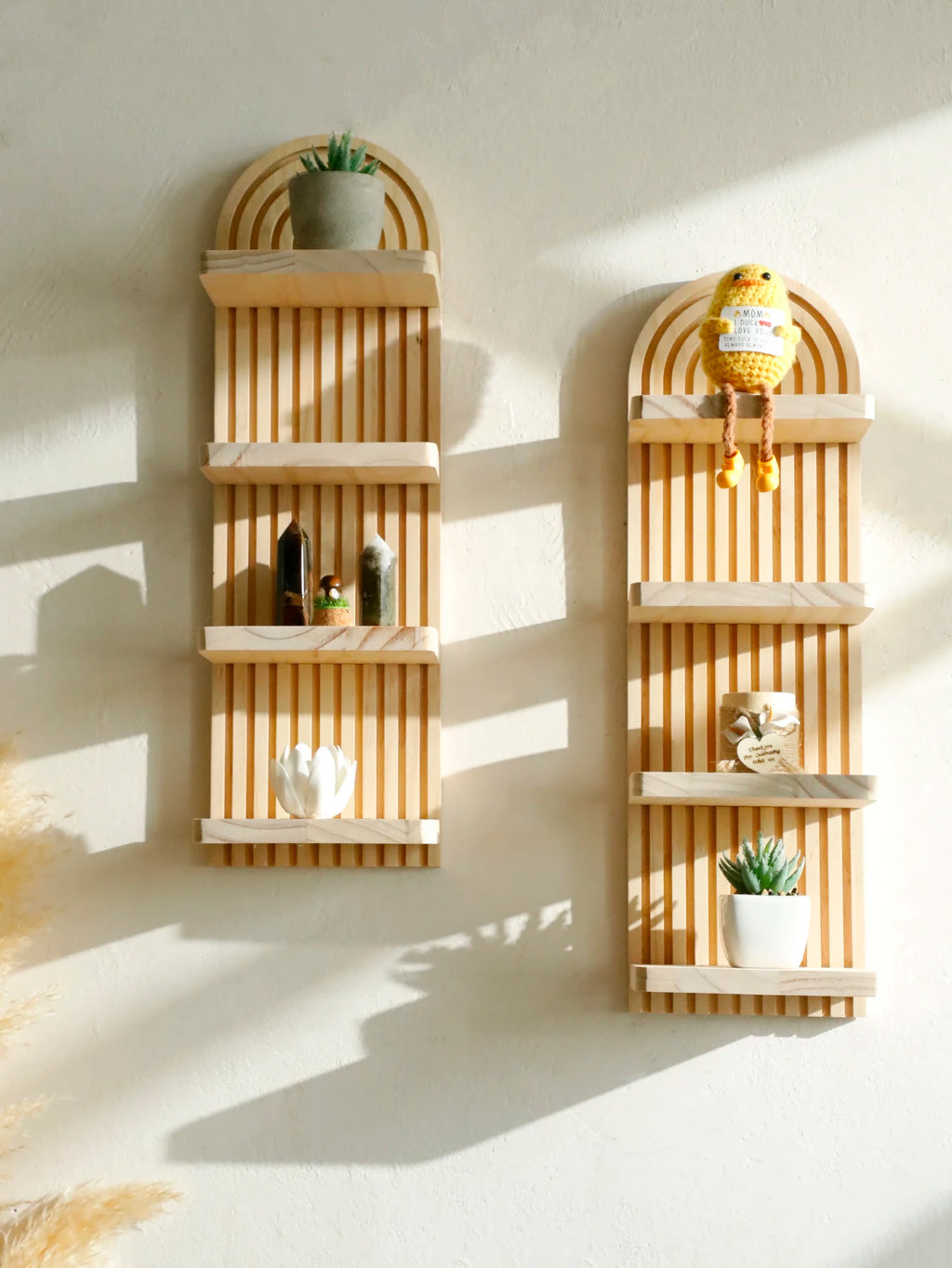 1Pc Boho Style Wooden Wall Shelves - Geometric Wall Mounted Shelves, Natural Wood Finish, Modern Home Decor, Plant Decorative