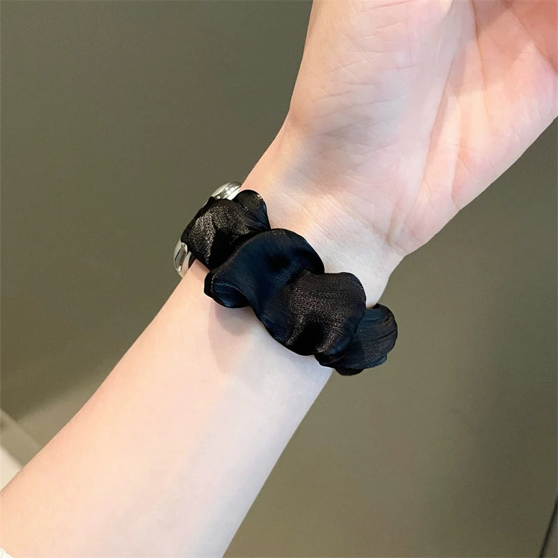 INS Chiffon Ice Silk Elastic Scrunchie Strap For Apple Watch 7 8 6 5 4 Slim Girl Band Loop Bracelet For iWatch 41mm 40 44 45 49