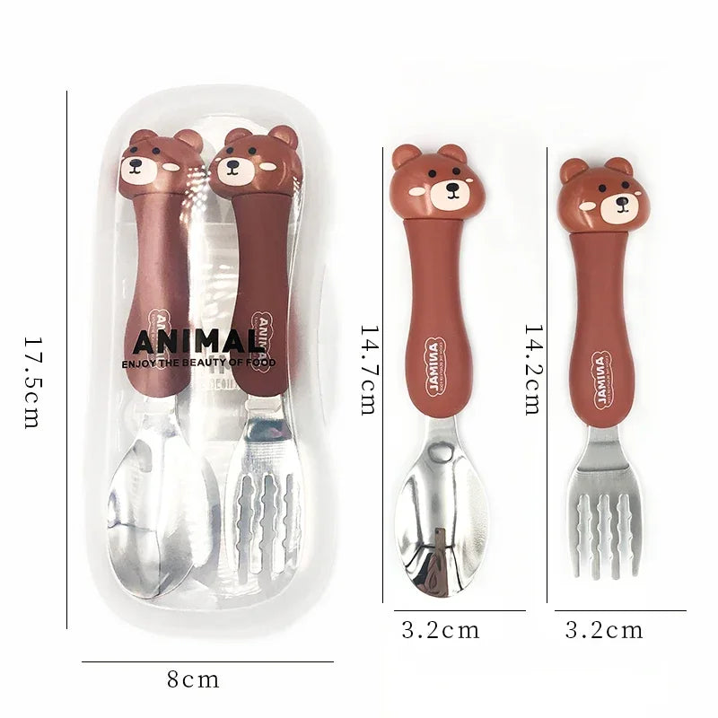Cartoon Animal Kids Spoon and Fork Set Dessert Spoon for Children Fork Baby Tableware Gadgets Children's Cutlery Kids Favours