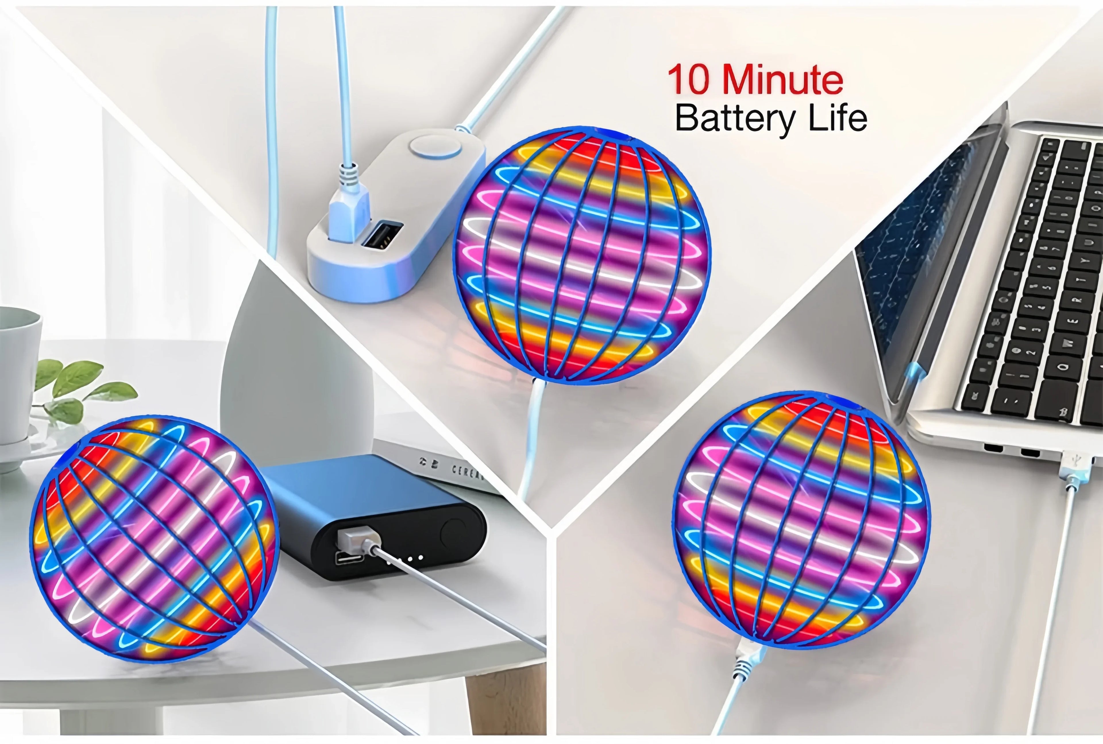 Flying Ball Children's Hand Controlled Color LED Cosmic Globe 360 ° Rotating Suspension Ball Suitable for Indoor and Outdoor Toy