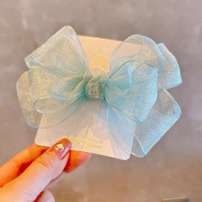 Korean Mesh Gauze Bow Baby Hairpins Fairy Princess Girl Back Head Hair Clips Top Clips Kids Headwear