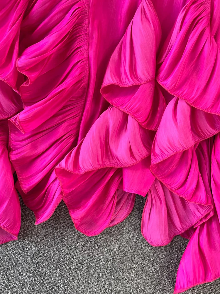 Women Spring Autumn Blouse New European American Vintage Round Neck Ruffle Loose Long Sleeved Foreign Style Irregular Top D2338